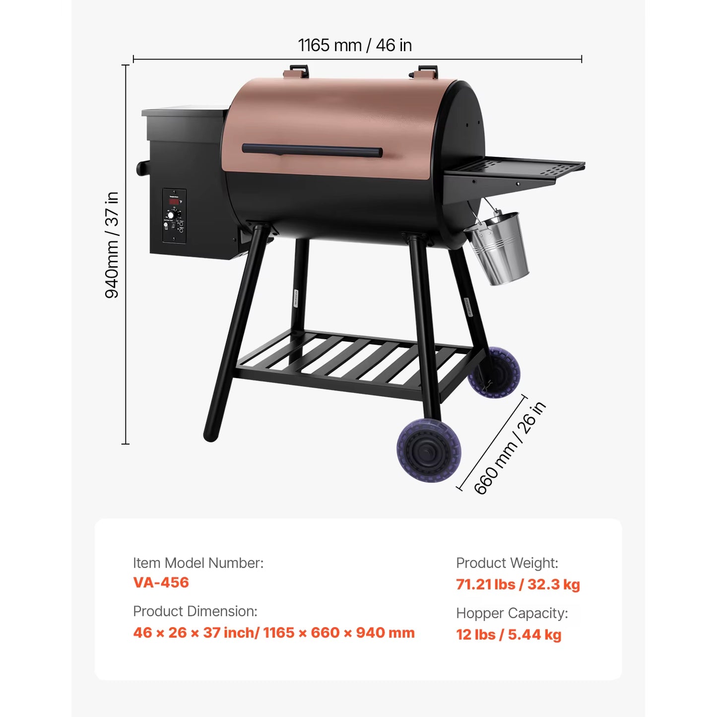 Wood Pellet Grill Smoker BBQ Grills for Outdoor Cooking with Wifi-App Control, LCD Screen Controller for Camping Yard