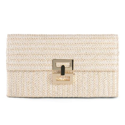 Straw Envelope Evening Party Handbag Fashion Women Weave Pattern Gold Clutch Messenger Purses Lady Daily Commuting Wallet Bags