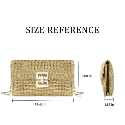 Straw Envelope Evening Party Handbag Fashion Women Weave Pattern Gold Clutch Messenger Purses Lady Daily Commuting Wallet Bags