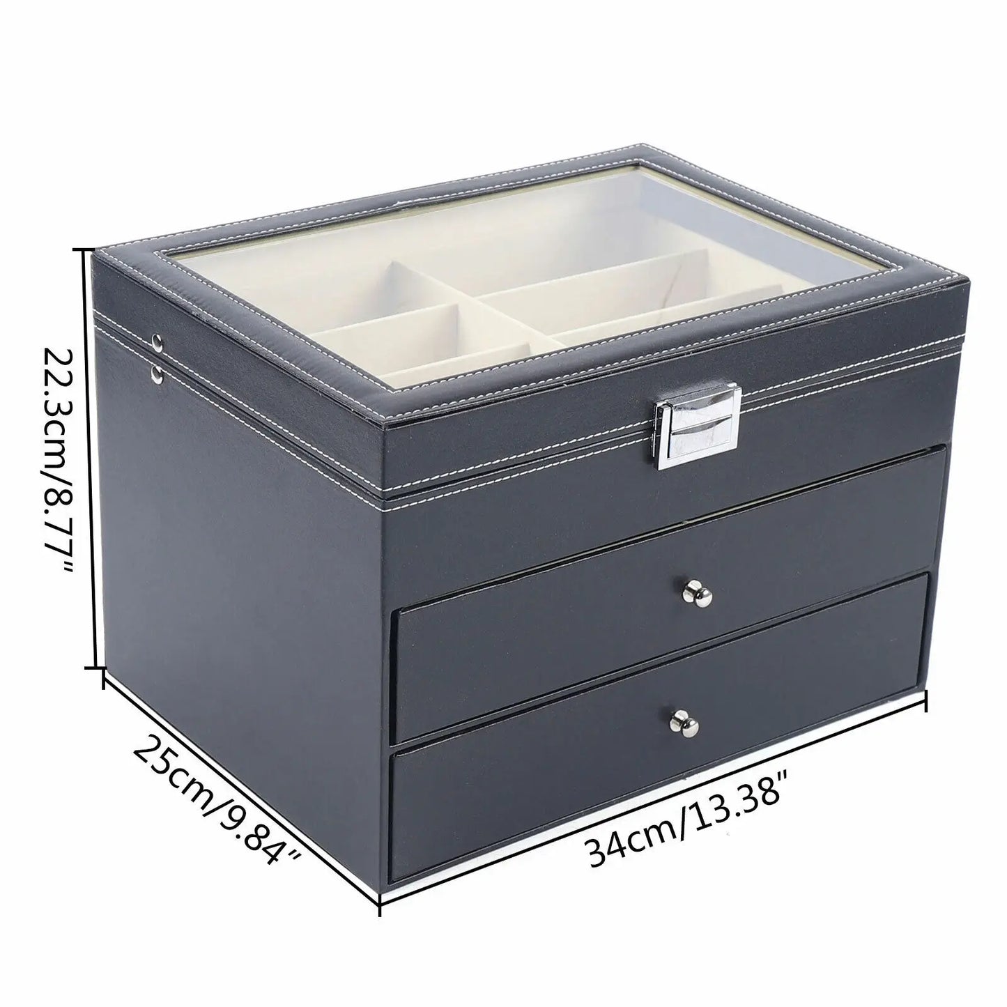 PU Leather Sunglasses Display Box Glass Window Jewelry Organizer for Glasses Rings Necklaces
