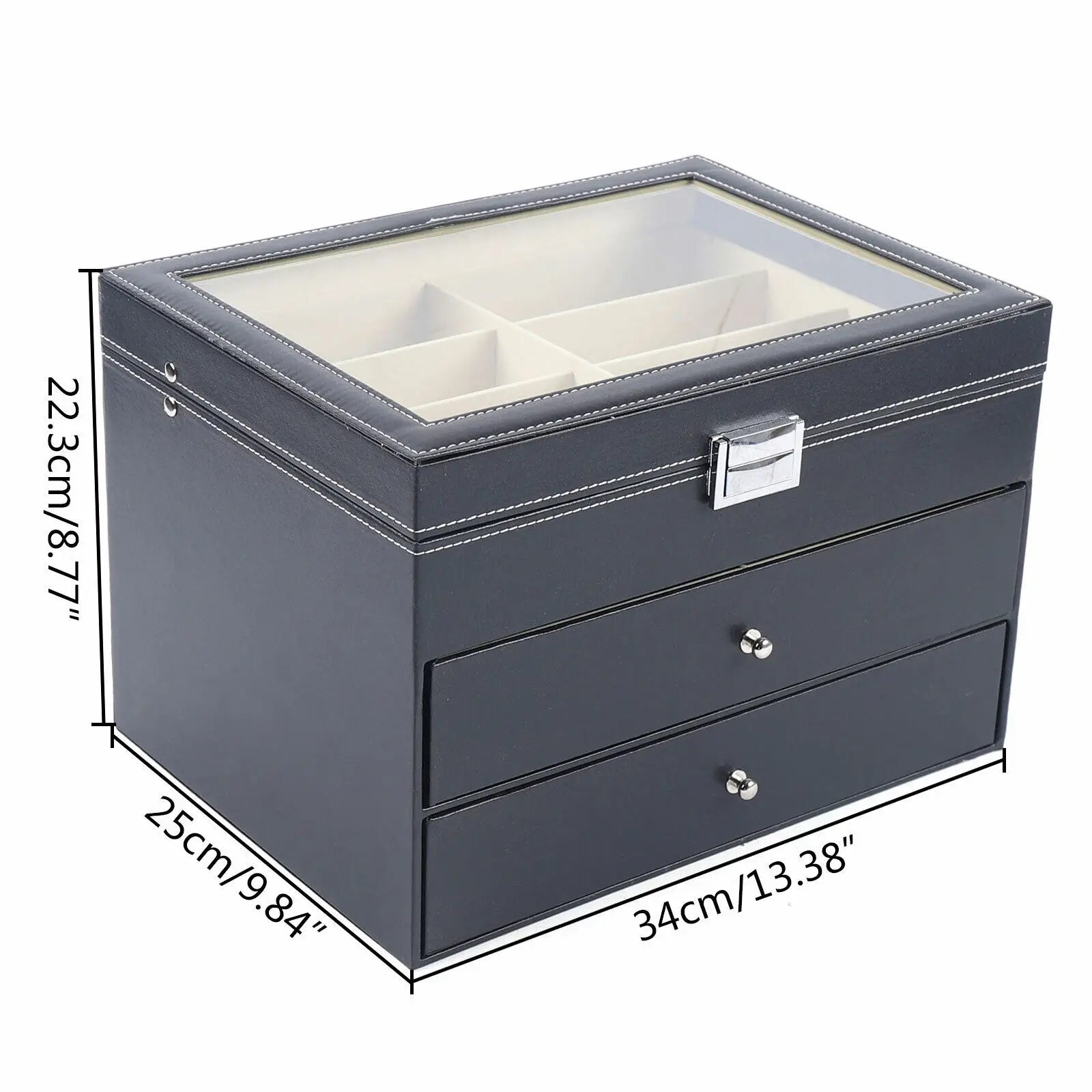PU Leather Sunglasses Display Box Glass Window Jewelry Organizer for Glasses Rings Necklaces