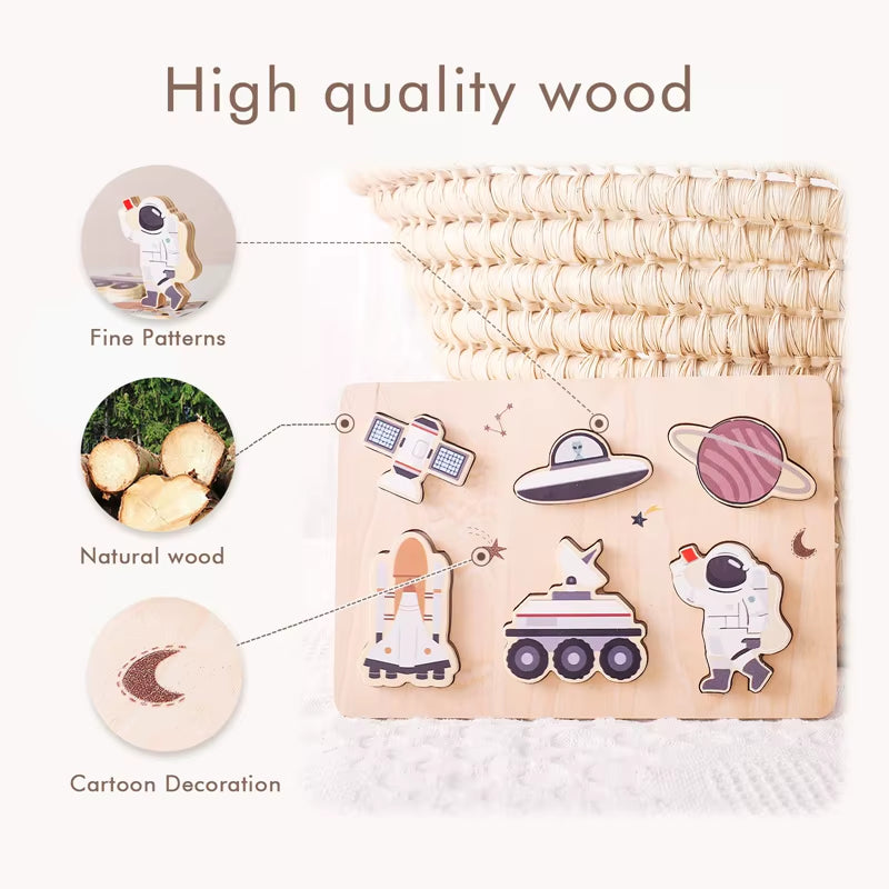 Baby Wooden Jigsaw Puzzle Building Blocks Montessori Educational Toy Cartoon Forest Marine Animal Astronaut Puzzle Gift for Baby