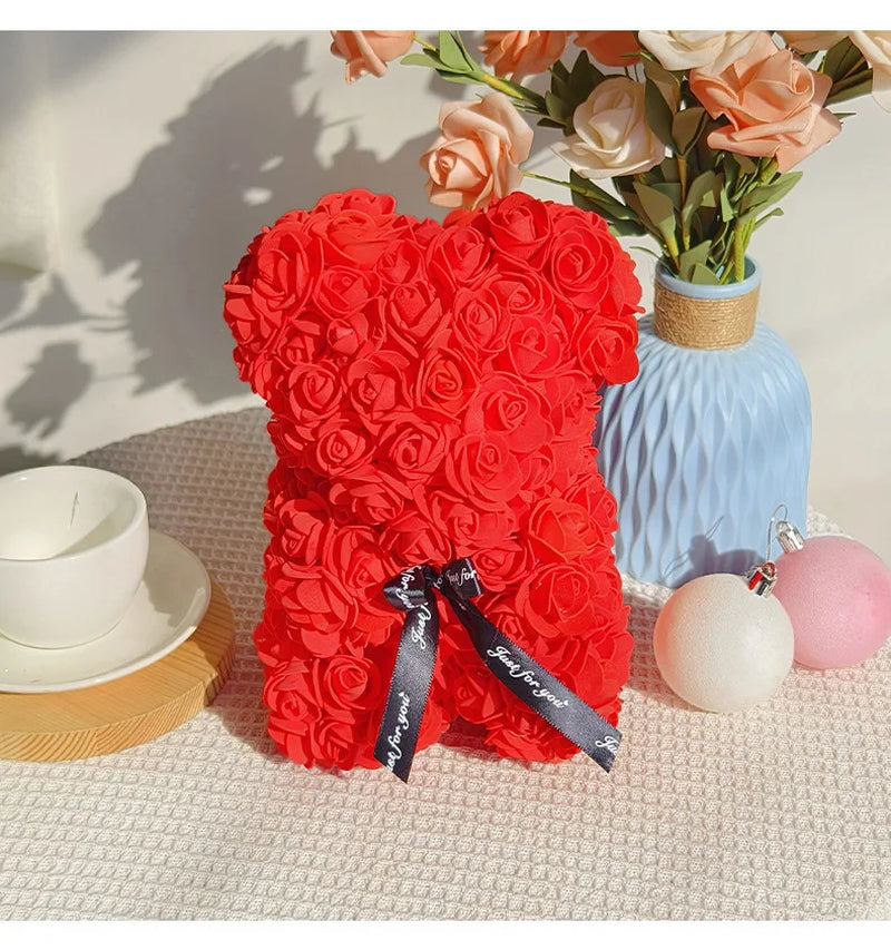 Wedding Home Decor, Rainbow Eternal Rose Bear, Anniversary Gift