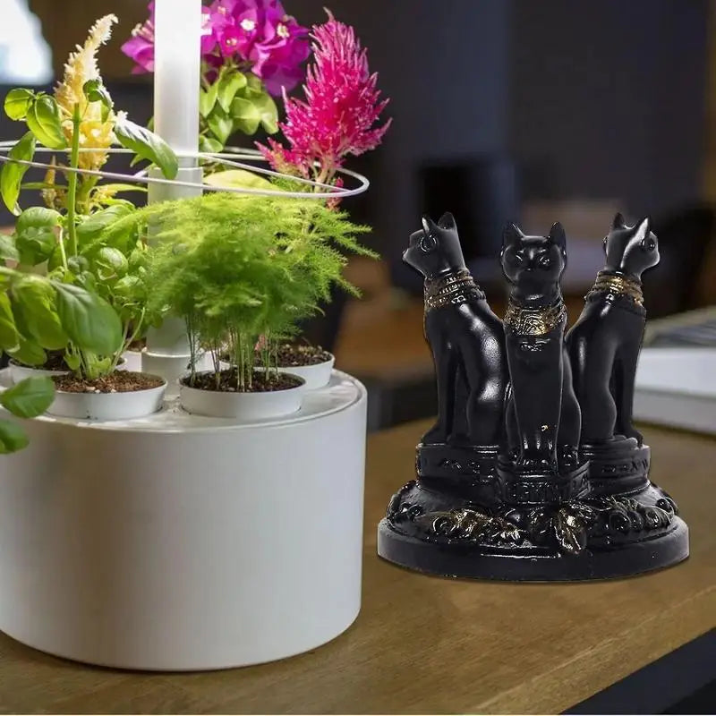 Unique Mini Egyptian Cat Statue Bastet Cats Crystal Sphere Ball Stand Triple Goddess Cat Resin Figurines for Home Decor