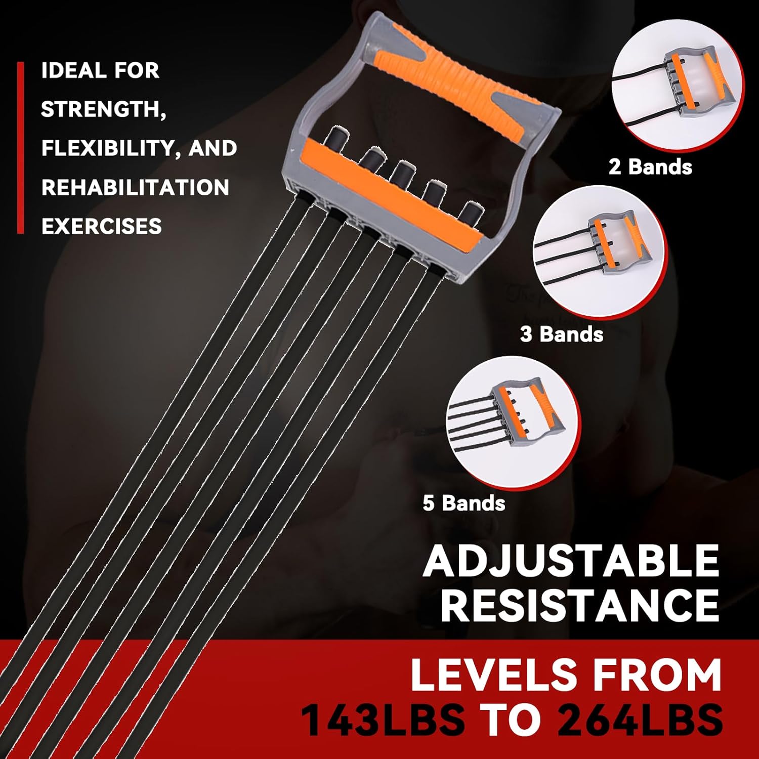 Adjustable resistance chest expander 143lbs to 264lbs range