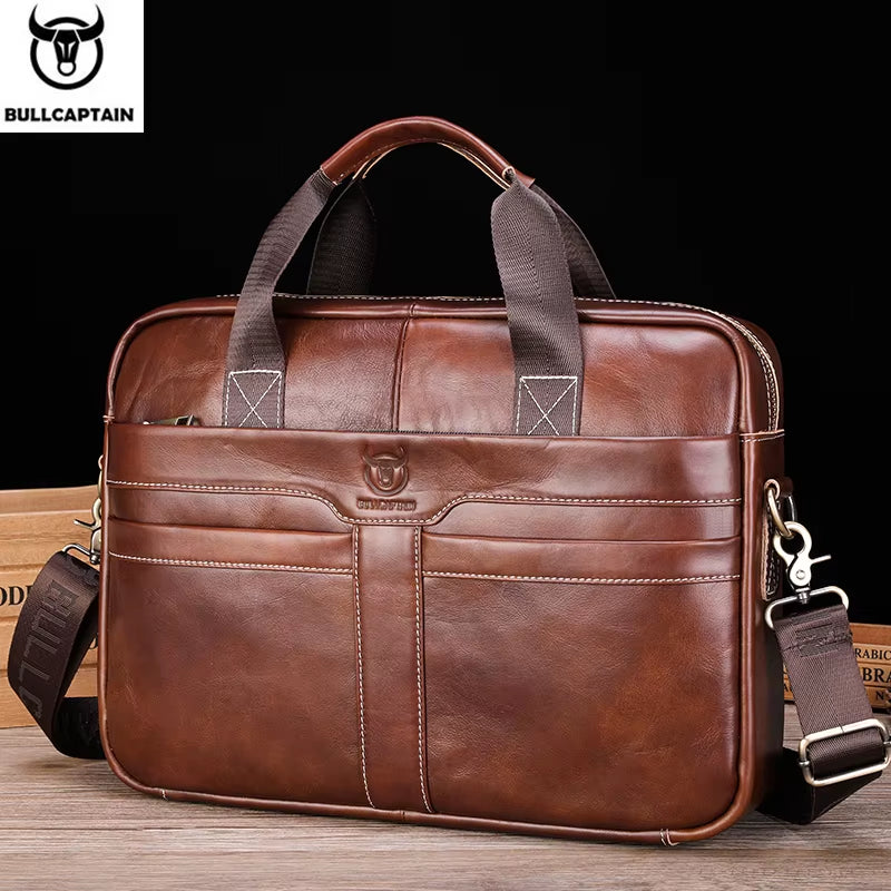Leather Laptop Bag, Top Layer Leather 15" Laptop Bag Men'S Laptop Briefcase Briefcase Work Business Travel Bag 053
