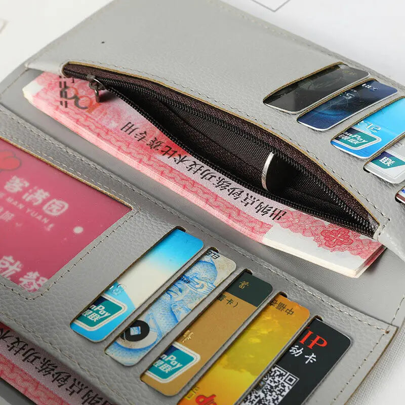 Womens Wallet PU Leather Three Fold Long Wallet Tassel Pendant Coin Pocket Purse Credit Card Holder Handbag Large Capacity Gifts