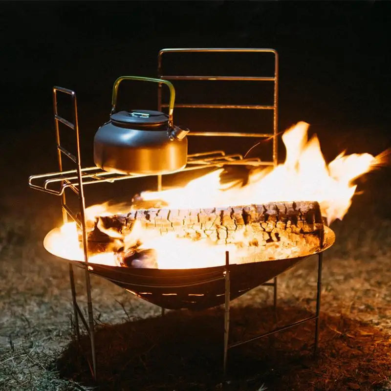 Camping Bonfire Fire Pit Grill Foldable Circular Bonfire Stand Portable Firewood Stove Cookable Camping Stove Grill Burning