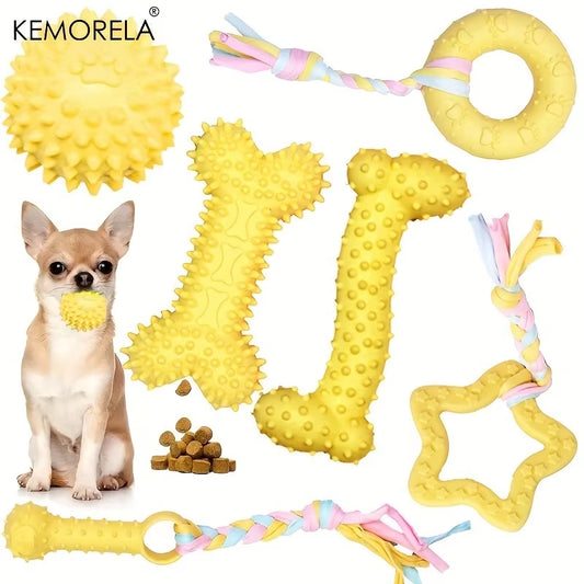 6 PCS Dog Chew Toys for Cleaning Teeth Soft Rubber Bone Funny Ball Interactive Donut Treat Set for Small Medium Dogs Pet Gifts