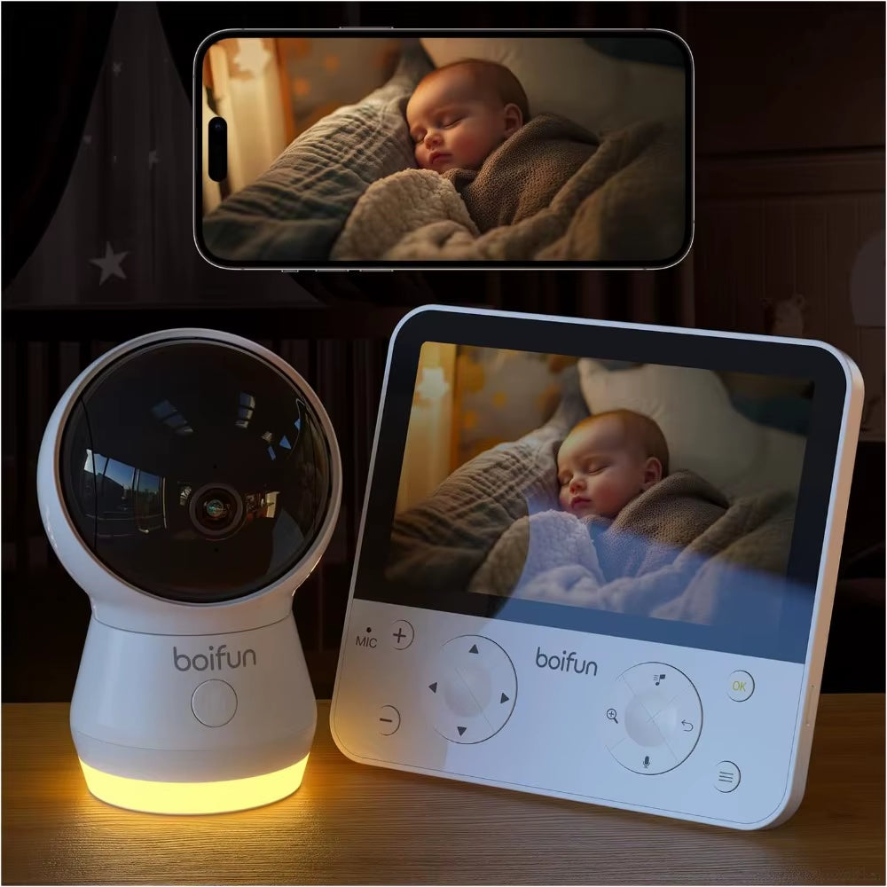 5.5" AI 4MP Baby Monitor Pro Max: App (Wi-Fi) and Monitor (No Wi-Fi) Control, Upgrade AI Detection (Tummy Sleeping & Face Area)