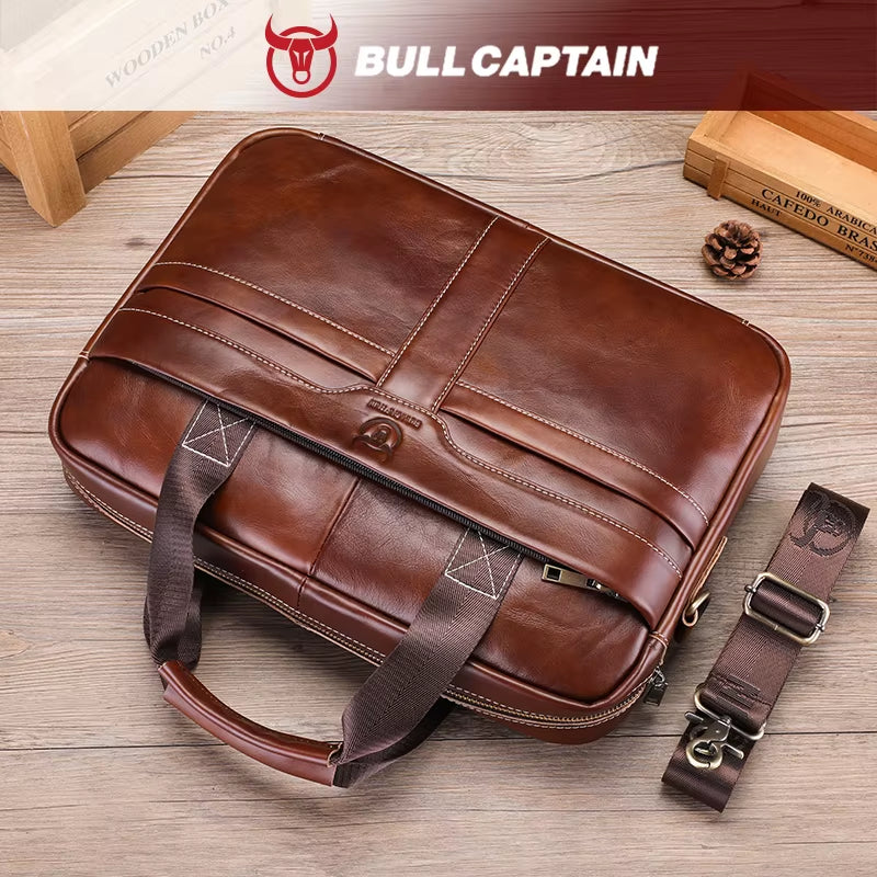 Leather Laptop Bag, Top Layer Leather 15" Laptop Bag Men'S Laptop Briefcase Briefcase Work Business Travel Bag 053
