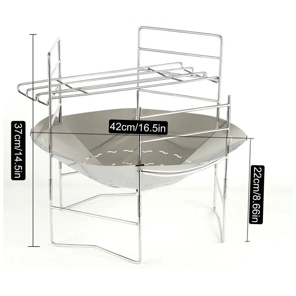 Camping Bonfire Fire Pit Grill Foldable Circular Bonfire Stand Portable Firewood Stove Cookable Camping Stove Grill Burning