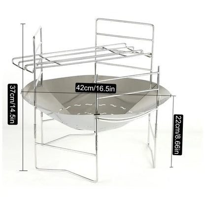 Camping Bonfire Fire Pit Grill Foldable Circular Bonfire Stand Portable Firewood Stove Cookable Camping Stove Grill Burning