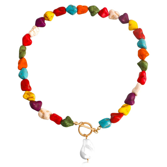 Handmade Colorful Irregular Stone Beads Simple Casual Bohemian Choker Necklace Party Wedding Jewelry Accessary Colorful Cute