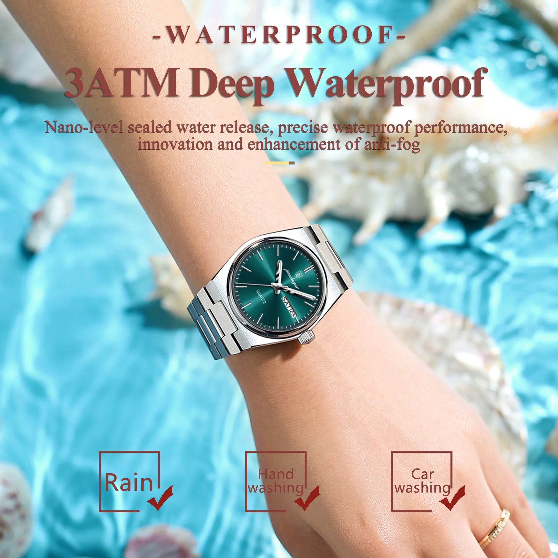 Top Luxury Woman Quartz Watch Waterproof Luminous Date Week Ladies Watch Stainless Steel Casual Elegant Women’S Watches