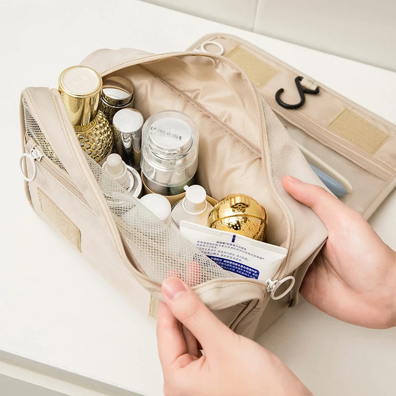 Make up Bags Solid Color Korean Foldable Cosmetic Bags Travel PVC Waterproof Large Capacity Toiletries Hangbag Storage