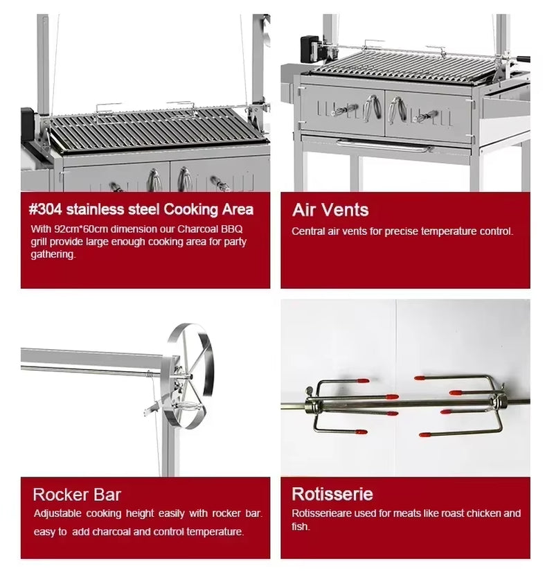 Thickened Large Outdoor BBQ Grill, Villa Courtyard BBQ Stand, American BBQ, Large Gathering Meat Roasting Furnace
