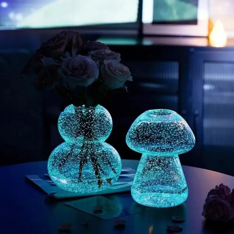 Dreamy Fluorescent Vase Exquisite and Unique Luminous Glacier Vase Shines in the Dark Transparent Mushroom Vase Home Decoration