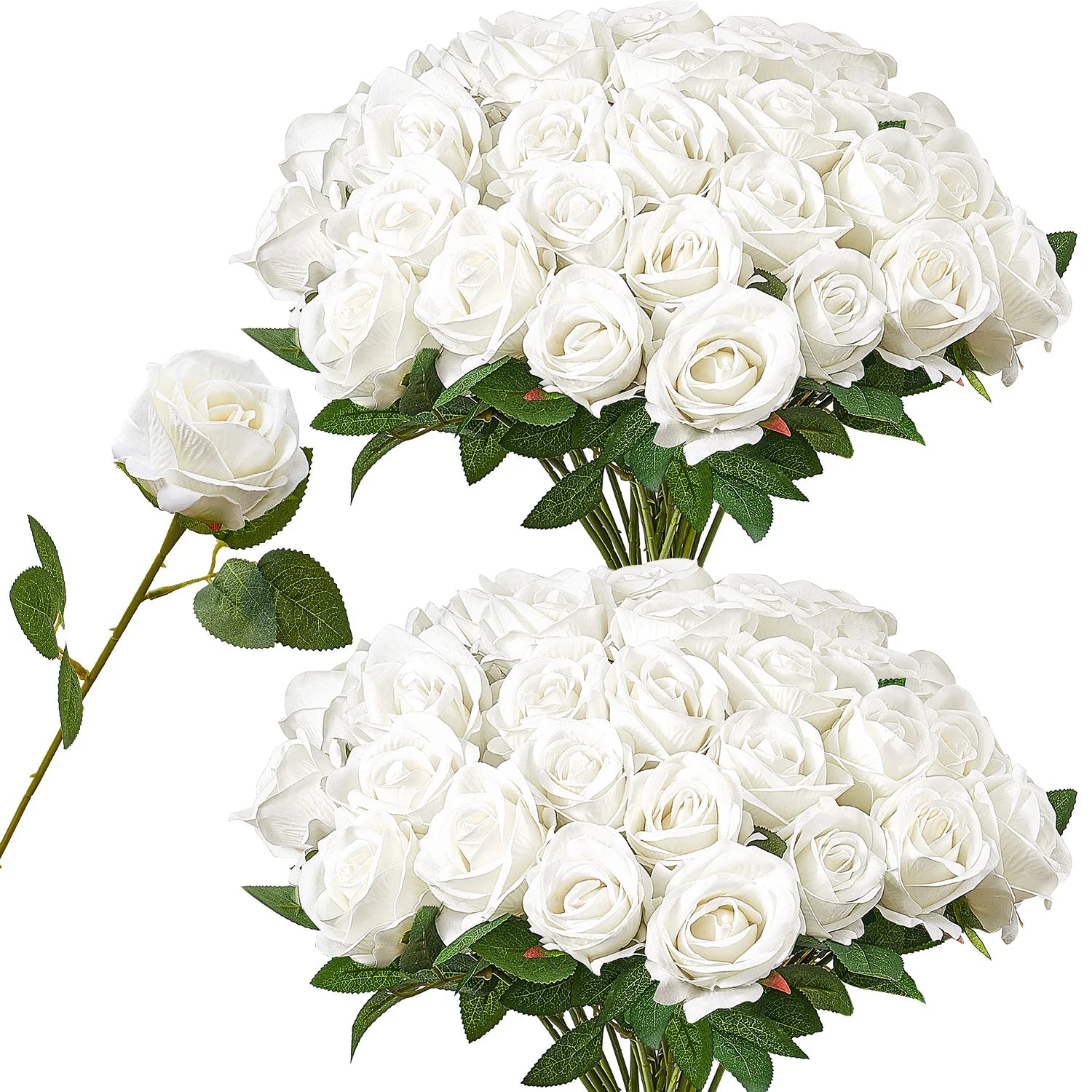 Succebuy Artificial Flowers 60/120/500Pcs Real Looking White Foam Fake Roses Bulk White/Red Faux Bridal Shower for DIY Wedding