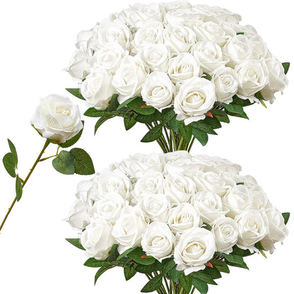 Succebuy Artificial Flowers 60/120/500Pcs Real Looking White Foam Fake Roses Bulk White/Red Faux Bridal Shower for DIY Wedding