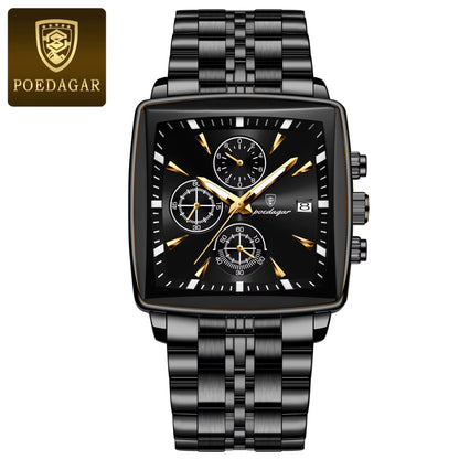 Luxury Square Sport Man Wristwatch Waterproof Luminous Chronograph Quartz Men'S Watches Stainless Steel Men Watch Reloj
