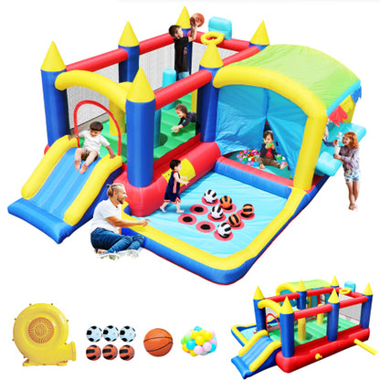 7 in 1 Inflatable Bounce House, Bouncy House with Ball Pit for Kids Indoor Outdoor Party Family Fun, Obstacles, Toddler Bouncy Castle with Ball Pit for Birthday Party Gifts