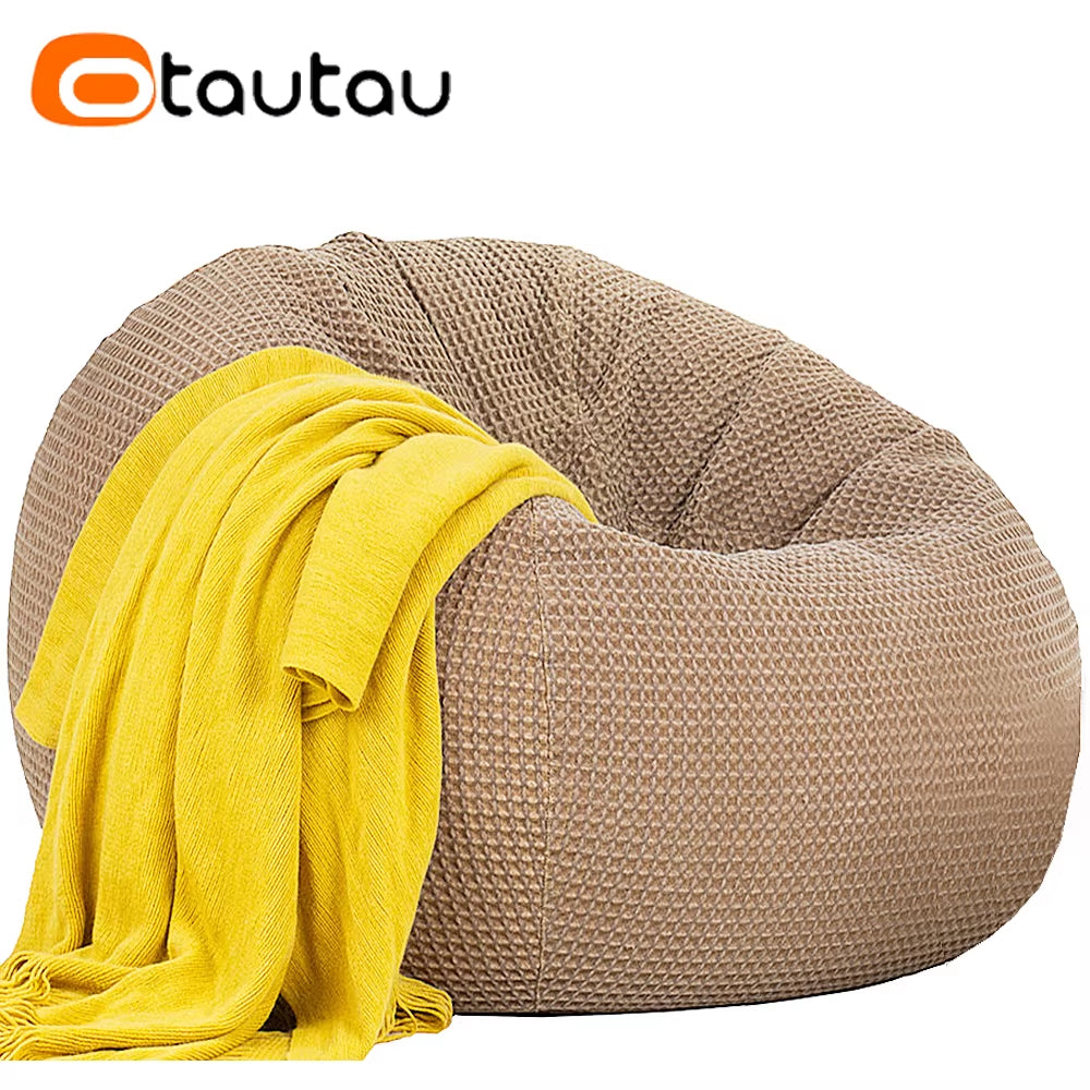 100% Pure Cotton Waffle Bean Bag Cover without Filler Floor Pouf Chair Beanbag Ottoman Frameless Furniture DD010