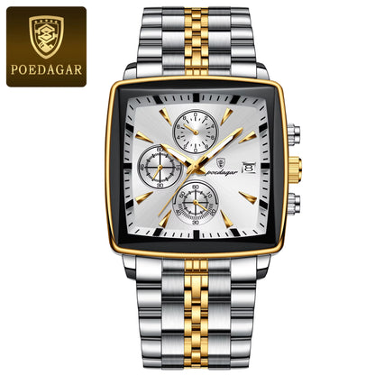 Luxury Square Sport Man Wristwatch Waterproof Luminous Chronograph Quartz Men'S Watches Stainless Steel Men Watch Reloj
