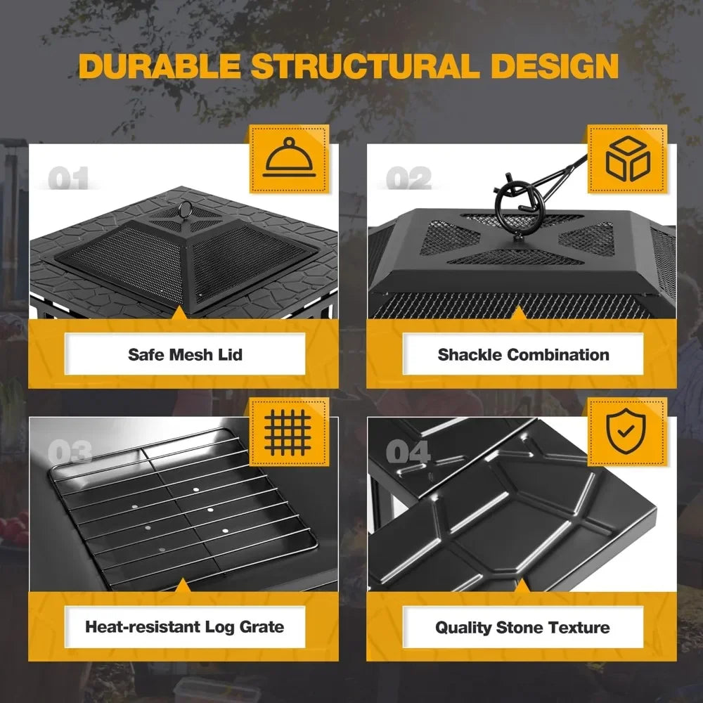 Outdoor Fire Pit, Firepit Table Metal Outdoor Fireplaces with Waterproof Cover for outside Patio Camping Customized
