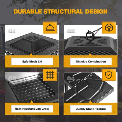 Outdoor Fire Pit, Firepit Table Metal Outdoor Fireplaces with Waterproof Cover for outside Patio Camping Customized