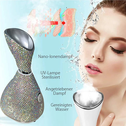 Face Steamer Vaporizador Facial Nano Ionic Warm Steam and Deeply Moisturizing Spa Humidifier with Rhinestone Face Care Vapozone