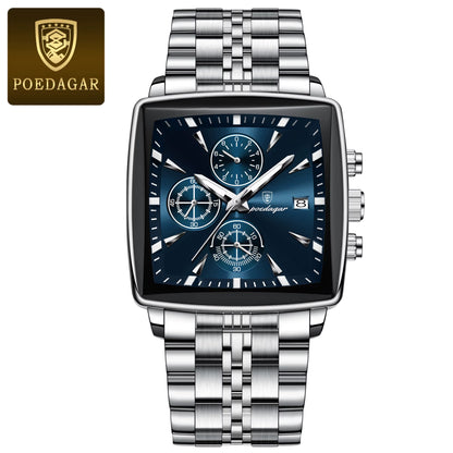 Luxury Square Sport Man Wristwatch Waterproof Luminous Chronograph Quartz Men'S Watches Stainless Steel Men Watch Reloj