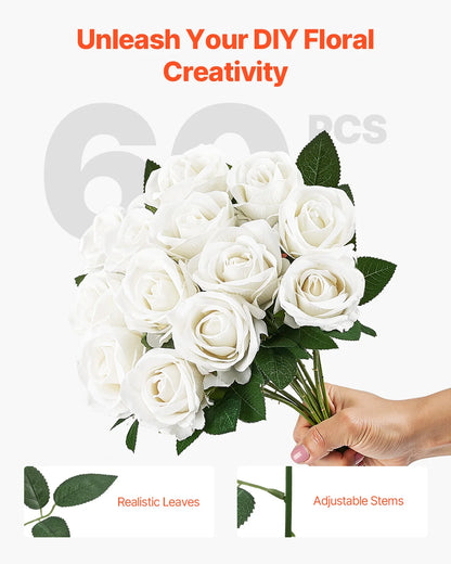 Succebuy Artificial Flowers 60/120/500Pcs Real Looking White Foam Fake Roses Bulk White/Red Faux Bridal Shower for DIY Wedding