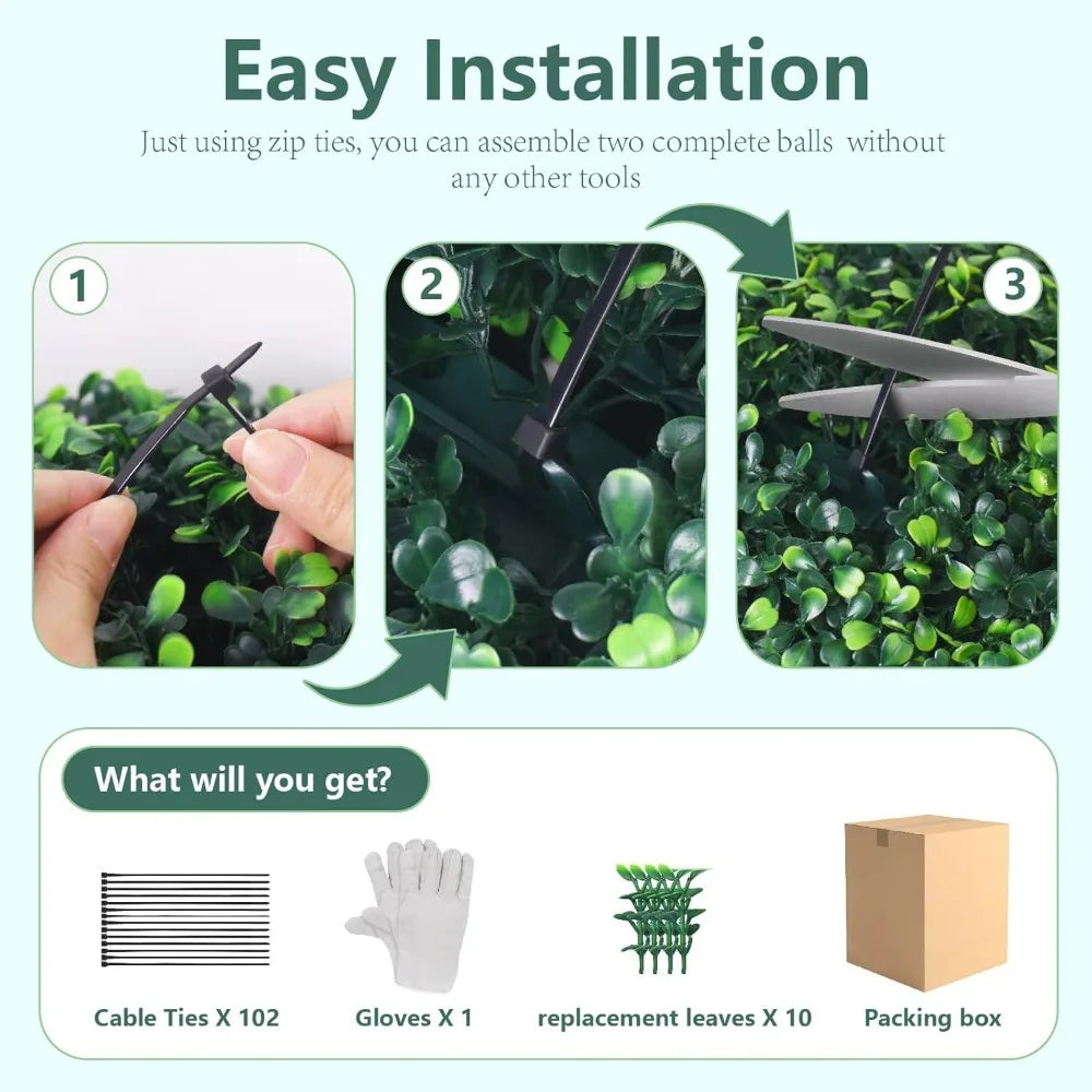 Artificial Boxwood Topiary Balls 19 Inch, 2-Pack, Uv-Resistant Greenery, 4-Layer Indoor/Outdoor Garden Decor, Backyard Enhanceme