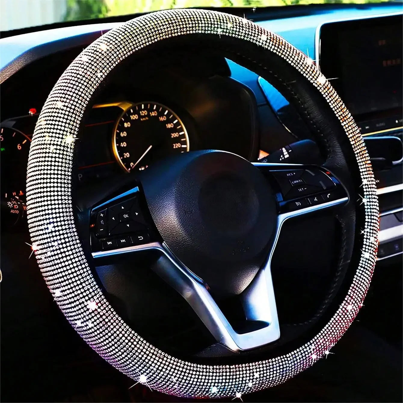 Crystal Car Steering Wheel Cover for Women Girls Cute Glitter Steer Wheel Cover Bling Rhinestone Diamond Car Steering Protection