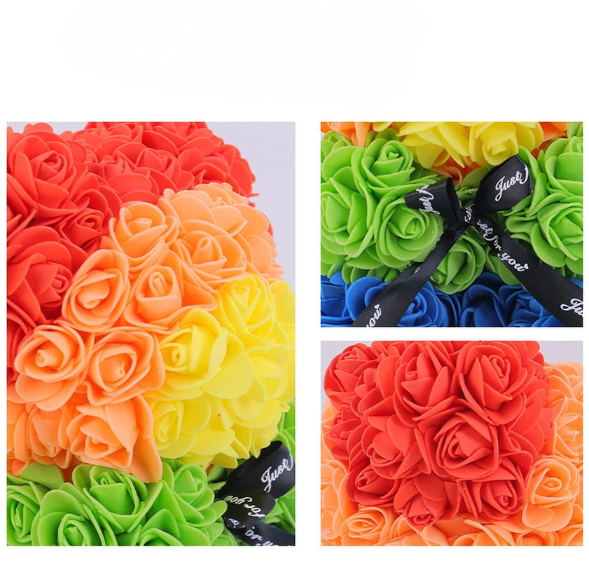 Wedding Home Decor, Rainbow Eternal Rose Bear, Anniversary Gift