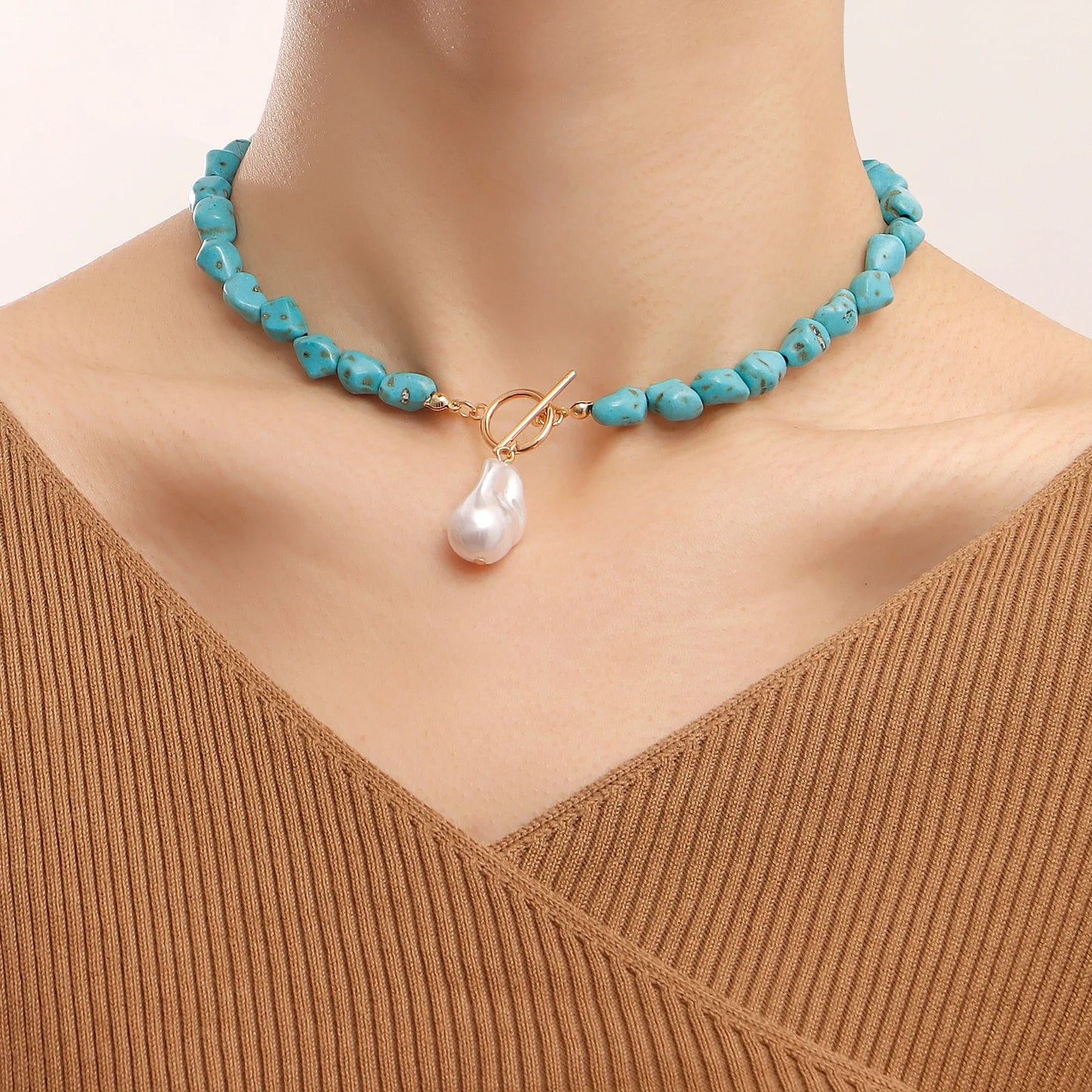 Handmade Colorful Irregular Stone Beads Simple Casual Bohemian Choker Necklace Party Wedding Jewelry Accessary Colorful Cute