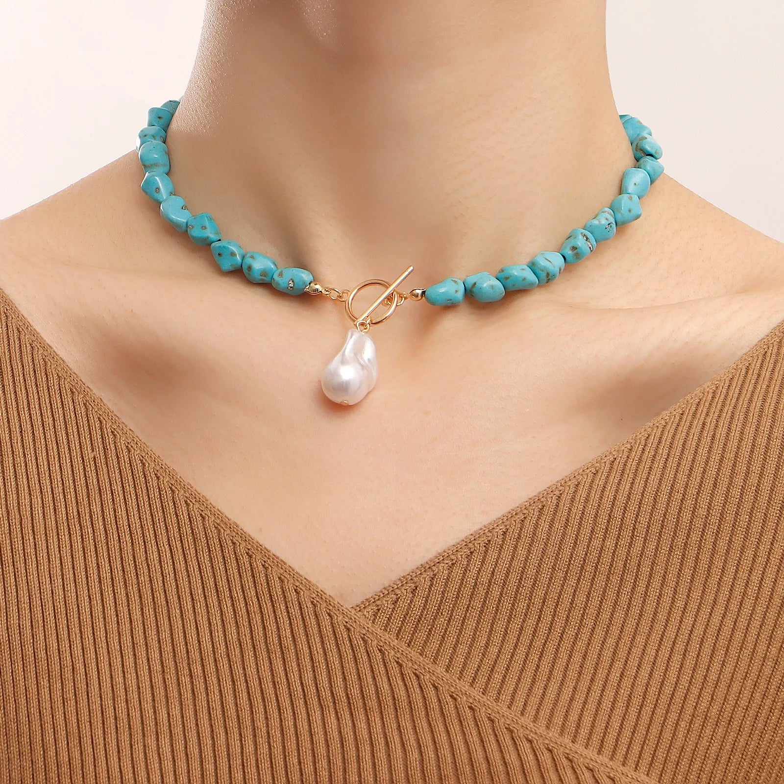 Handmade Colorful Irregular Stone Beads Simple Casual Bohemian Choker Necklace Party Wedding Jewelry Accessary Colorful Cute