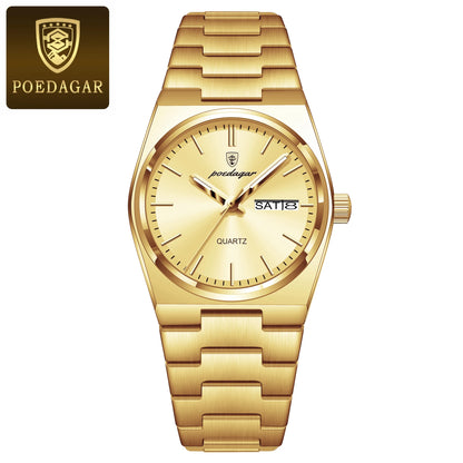 Top Luxury Woman Quartz Watch Waterproof Luminous Date Week Ladies Watch Stainless Steel Casual Elegant Women’S Watches