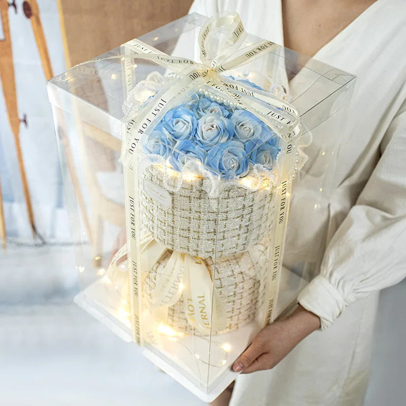 Eternal Soap Rose Bouquet Birthday Gift for Girlfriend Wife and Best Friend Birthday Gift Artificial Flowers Gift Box Bouquet