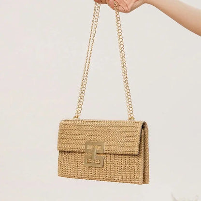 Straw Envelope Evening Party Handbag Fashion Women Weave Pattern Gold Clutch Messenger Purses Lady Daily Commuting Wallet Bags