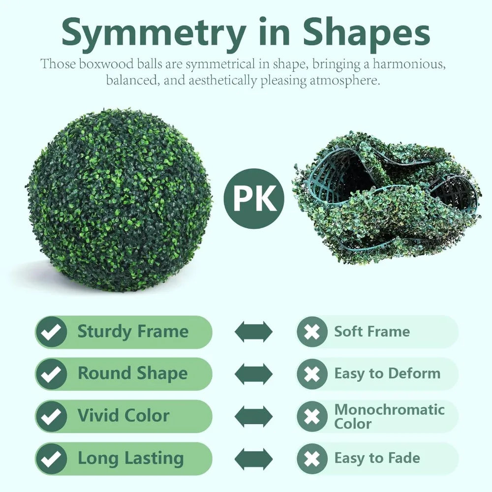 Artificial Boxwood Topiary Balls 19 Inch, 2-Pack, Uv-Resistant Greenery, 4-Layer Indoor/Outdoor Garden Decor, Backyard Enhanceme
