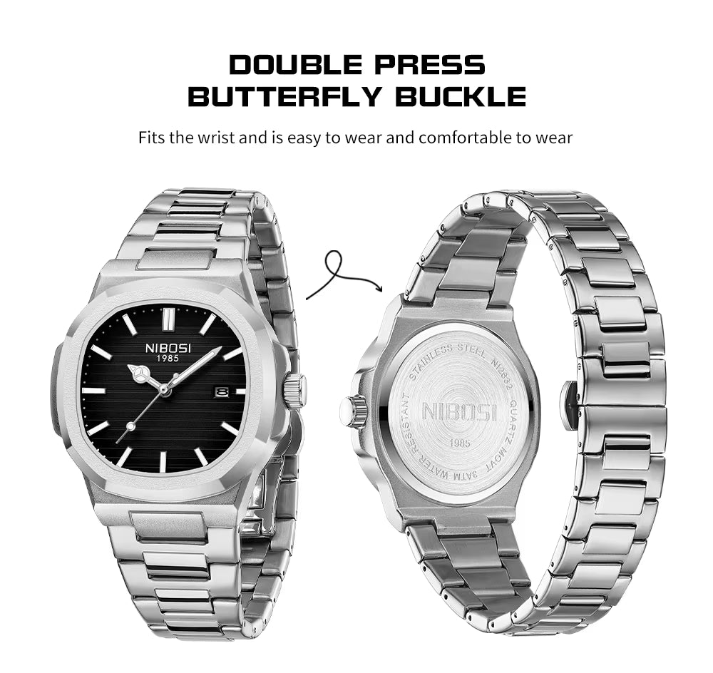 Luxury Watch for Man Waterproof Square Luminous Date Stainless Steel Men Watch Casual Quartz Mens Watches Reloj Hombre