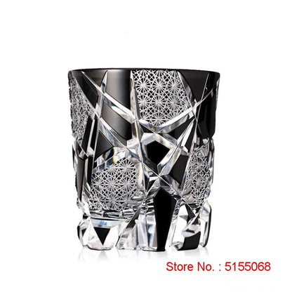 Fine Carving Cool Black Flashing Lightning Edo Kiriko Crystal Ware Wine Glass Top Quality Whiskey Cup Beer Water Mug Dad'S Gifts