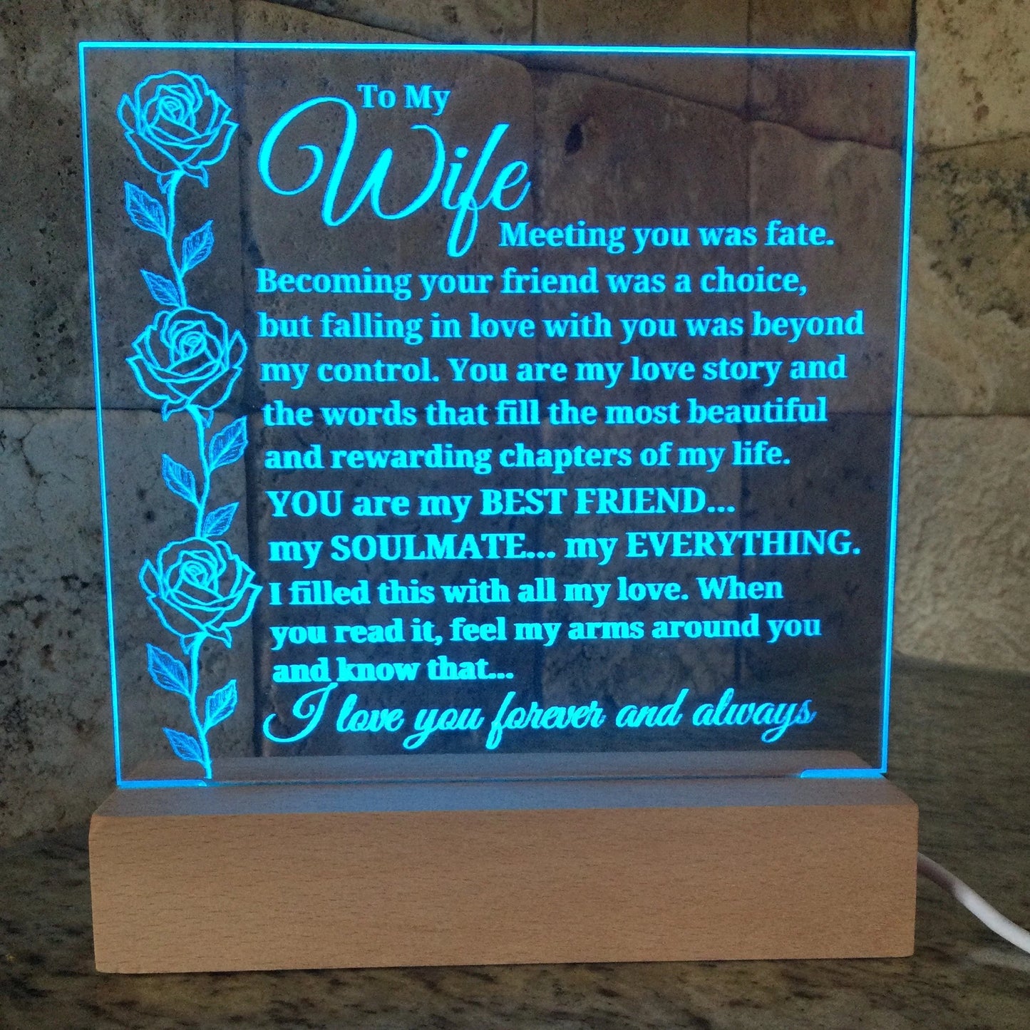 To My Wife "Meeting You Was Fate..." Acrylic Plaque with Lighted Base [BEST SELLER]