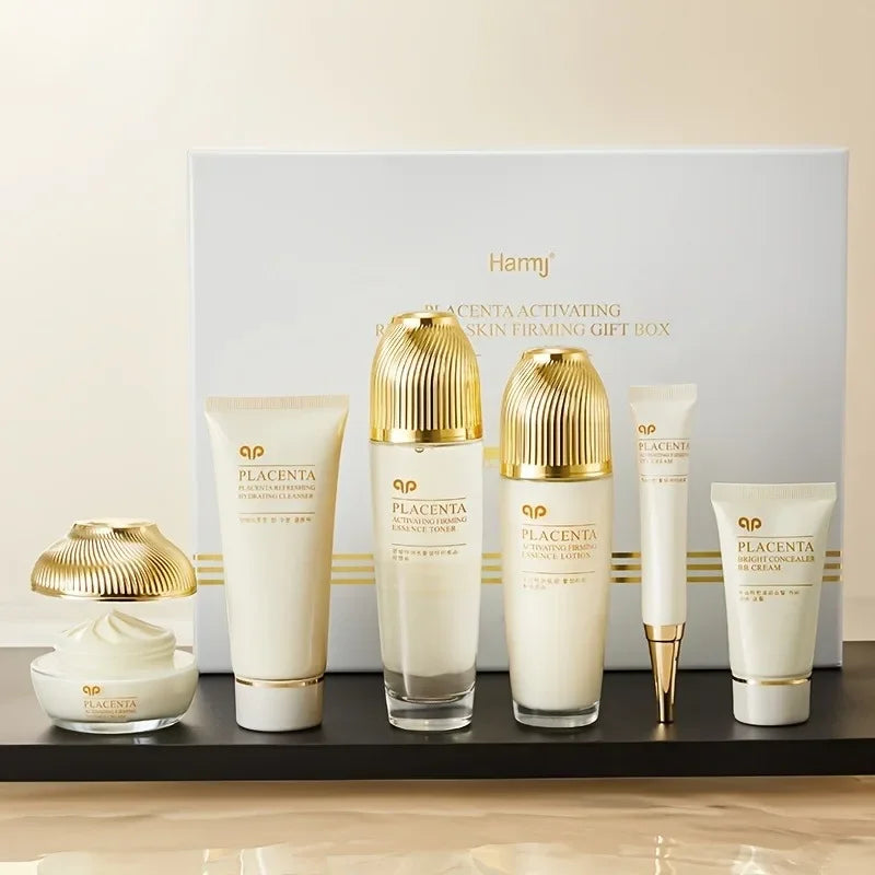 6 PCS Sheep Placenta Skincare Gift Set - Active Firming Hydrating Anti-Aging Facial Care,Toner,Essence Cream for Ms & Gifts