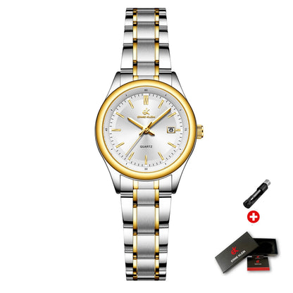 Women’S Watch Luxury Gold Watch Originaldate Week Stainless Steel Waterproof Luminous Elegant Dress Ladies' Watches