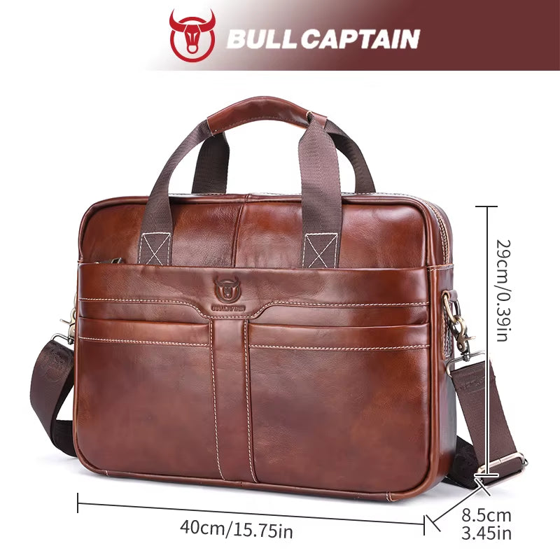 Leather Laptop Bag, Top Layer Leather 15" Laptop Bag Men'S Laptop Briefcase Briefcase Work Business Travel Bag 053