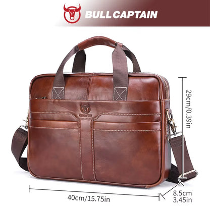 Leather Laptop Bag, Top Layer Leather 15" Laptop Bag Men'S Laptop Briefcase Briefcase Work Business Travel Bag 053