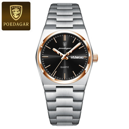 Top Luxury Woman Quartz Watch Waterproof Luminous Date Week Ladies Watch Stainless Steel Casual Elegant Women’S Watches